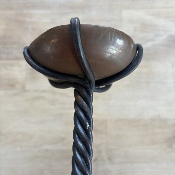Vintage Large Hand Forged Copper w/ Twisted Metal Candle Holder - Picture 3 of 8